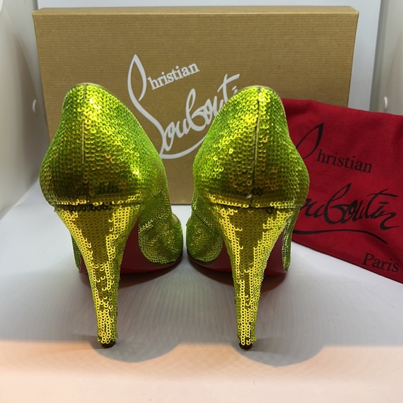 Christian Louboutin Lime Green Sequins pump 100 - Picture 4 of 4